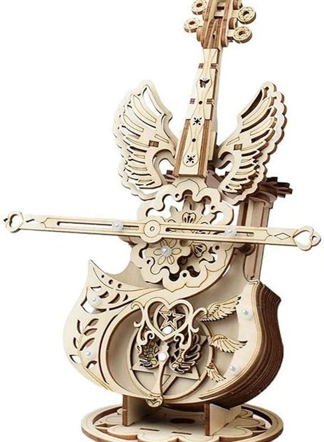 موسيقى التشيلو صندوق الموسيقى ثلاثي الأبعاد لغز خشبي DIY مجموعة بناء مع جناح للكبار هدية عيد الميلاد - Image 1